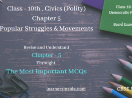 MCQs Popular Struggles and Movements- Class 10 Chapter-5 Civics
